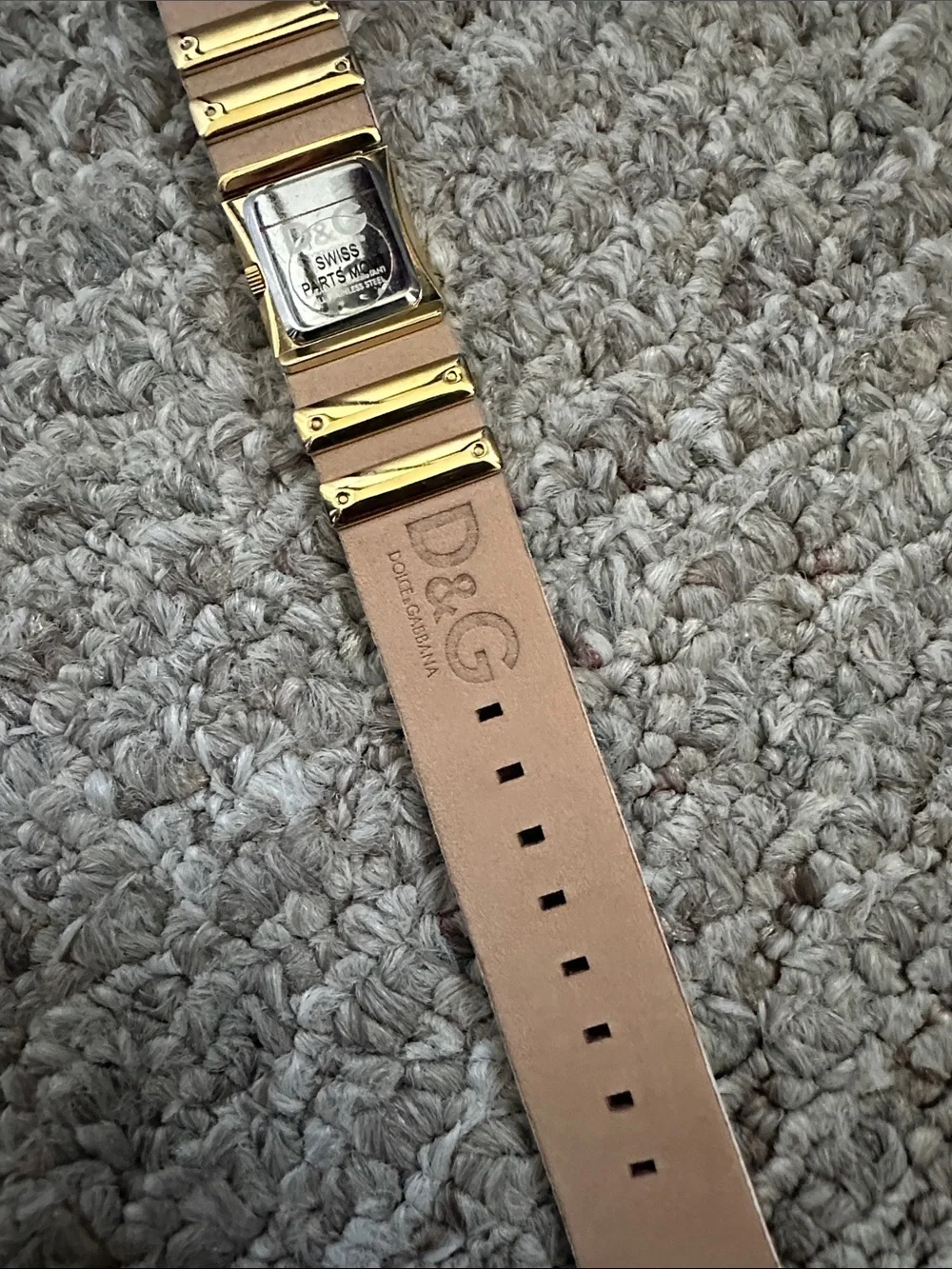D&G Light Pink and Gold Leather Bracelet Watch with Crystal Accents